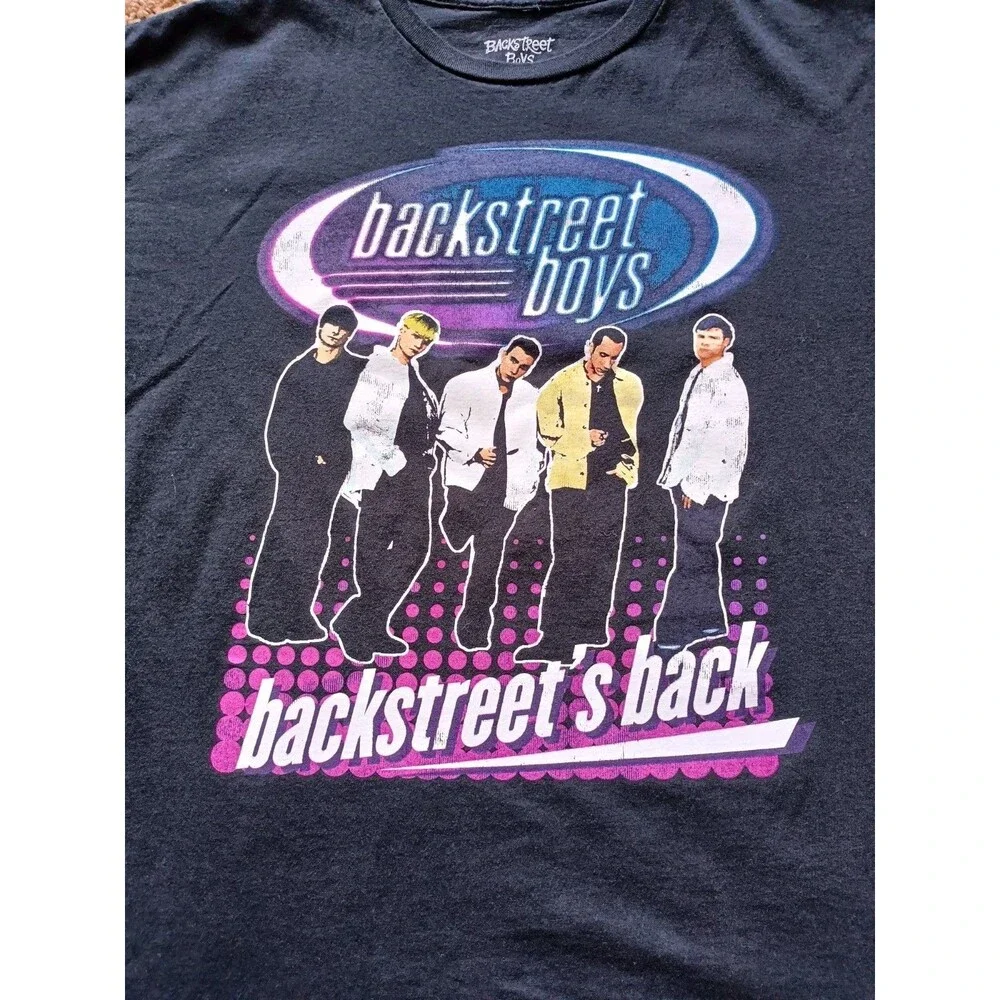 Backstreet Boys T-Shirt Women's LARGE/XL Black Graphic Print Side Slits